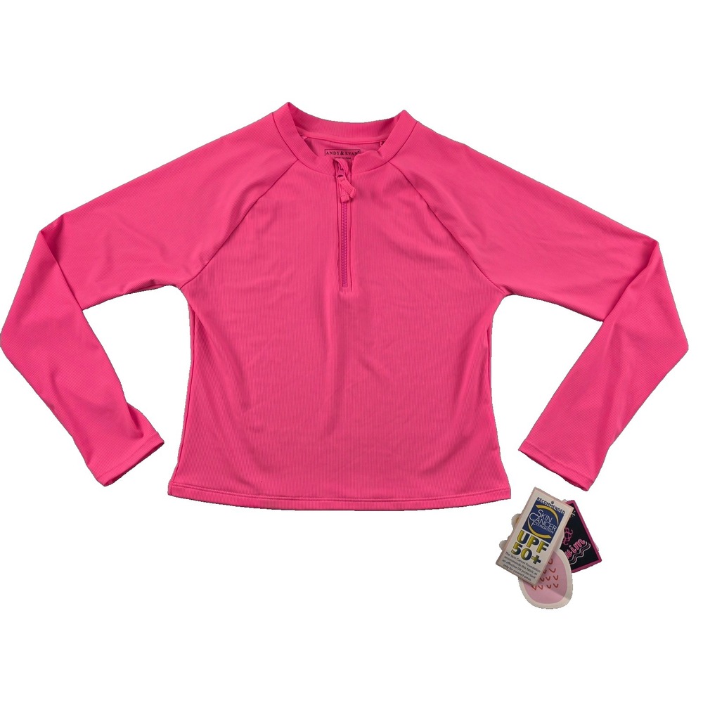 NEW WT Andy & Evan Rashguard Girls Size Large 12/14 Pink UPF 50+ Long Sleeve